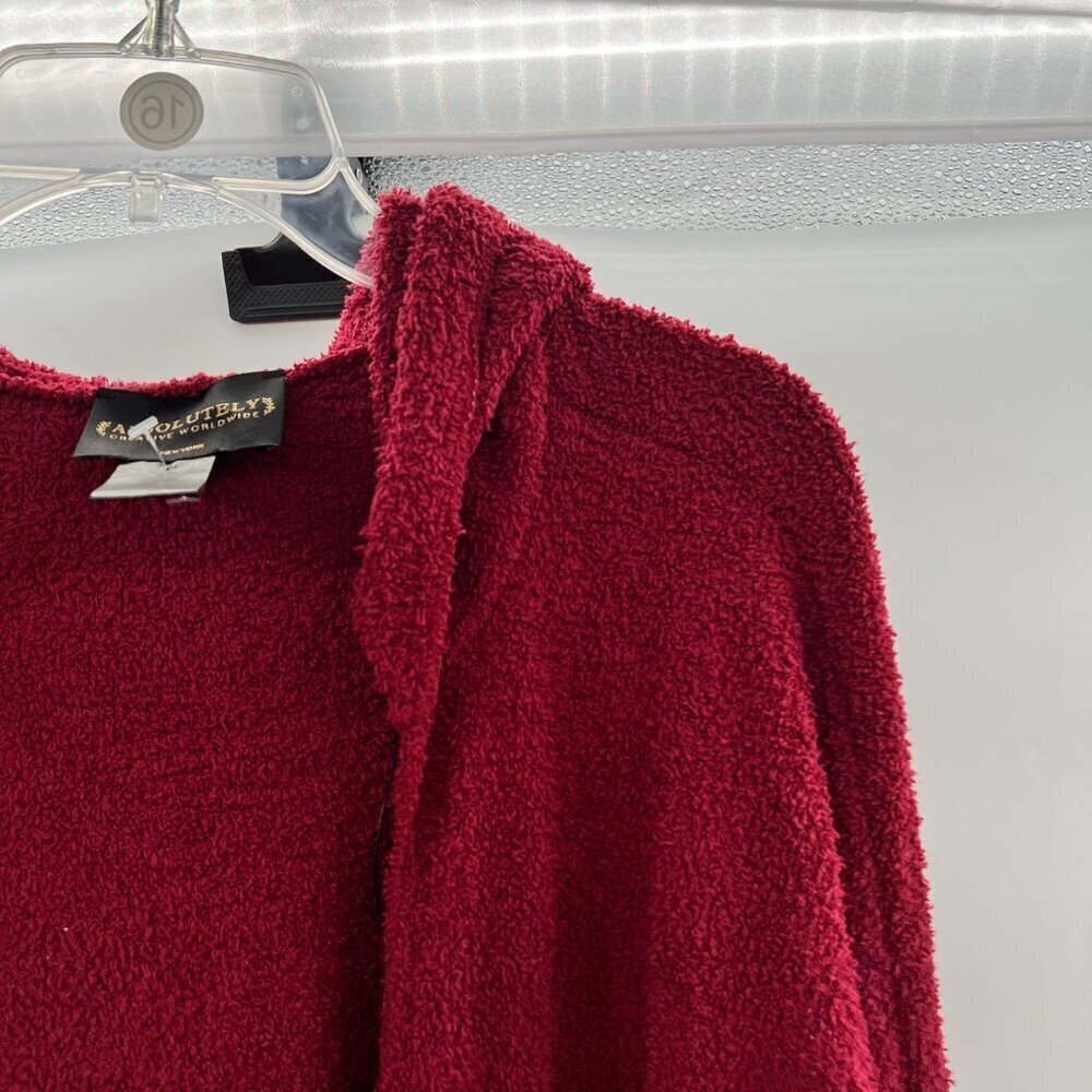 Absolutely Creative Wordwide Womens Open Front Hooded Fuzzy Cardigan Red OS - Picture 4 of 8